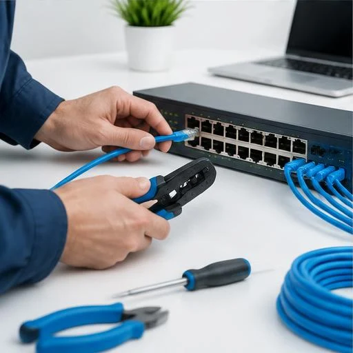 Atividade técnica de manutenção em equipamento de rede